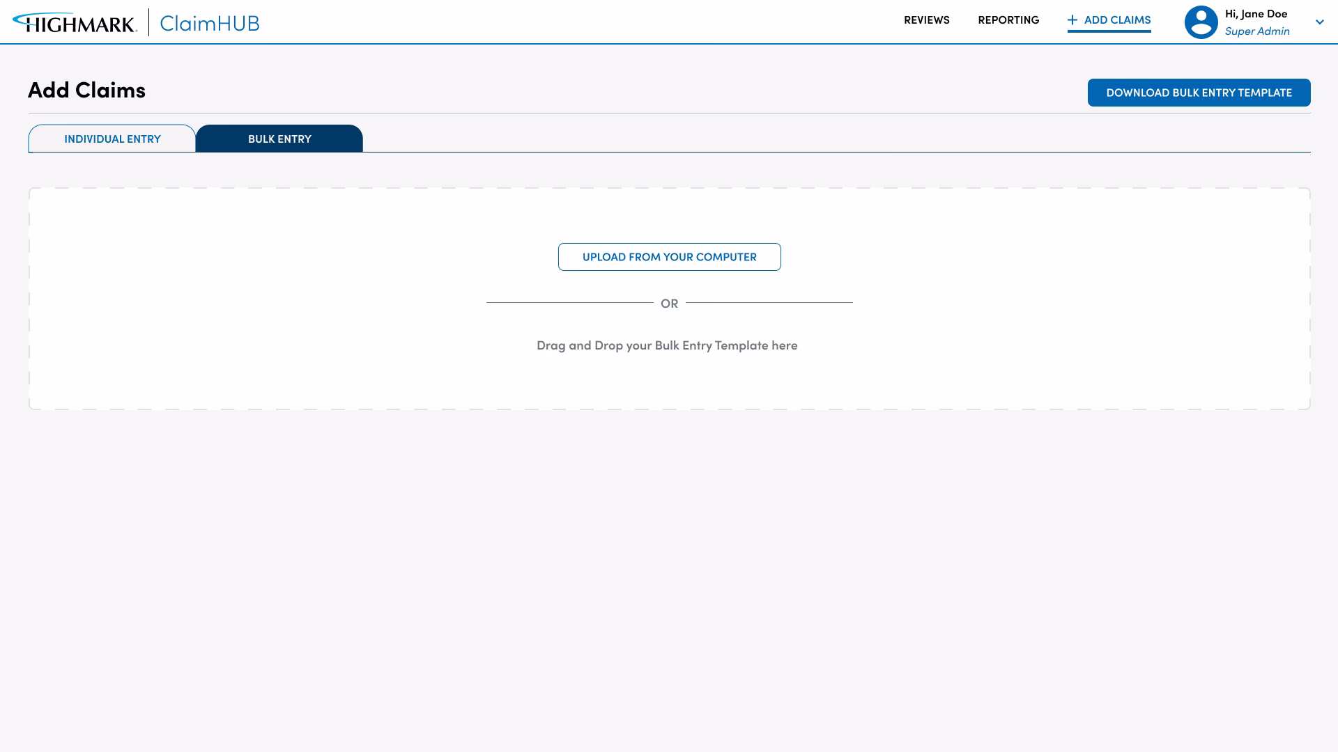 Claim HUB configurable review table