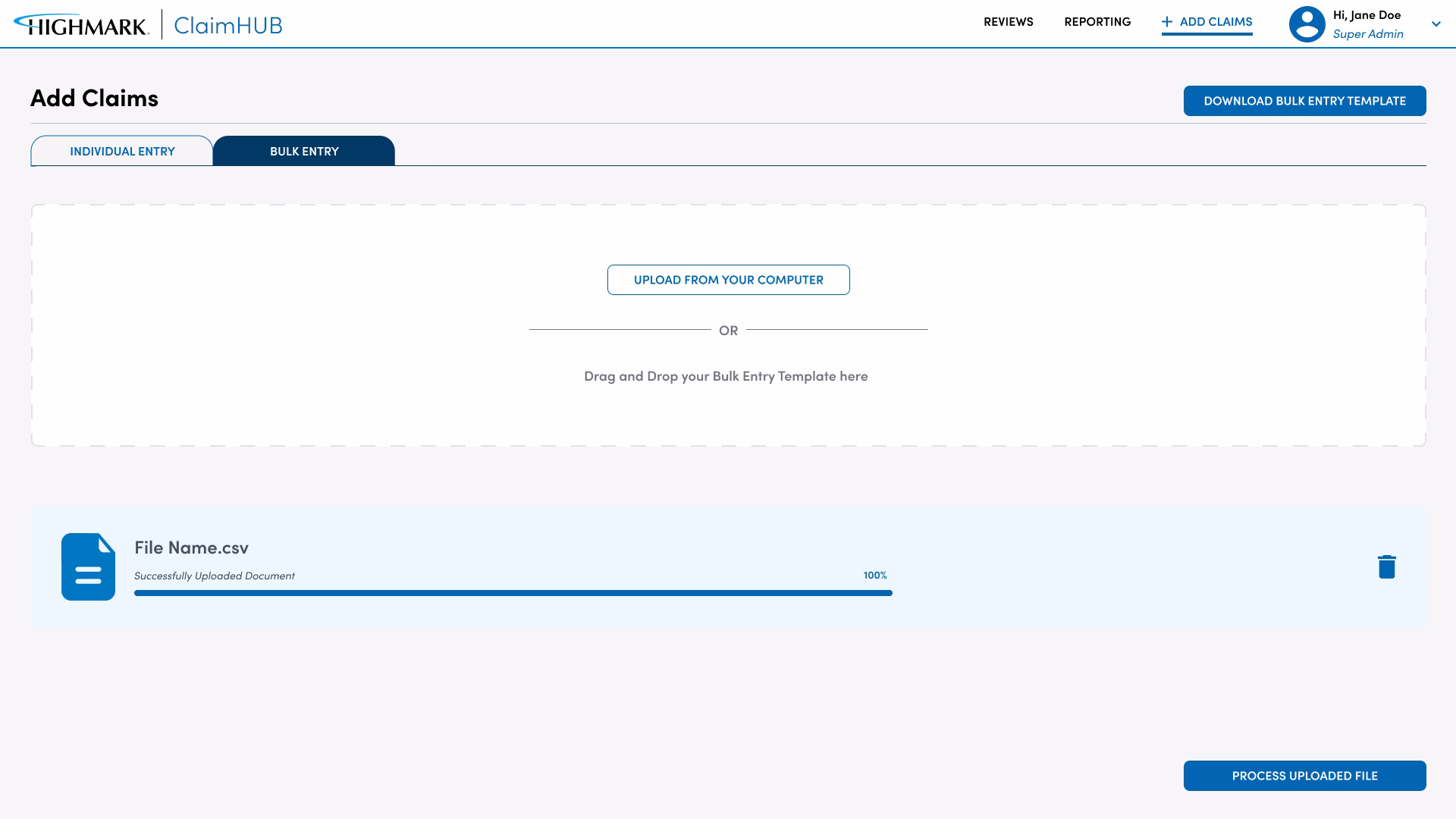 Claim HUB configurable review table