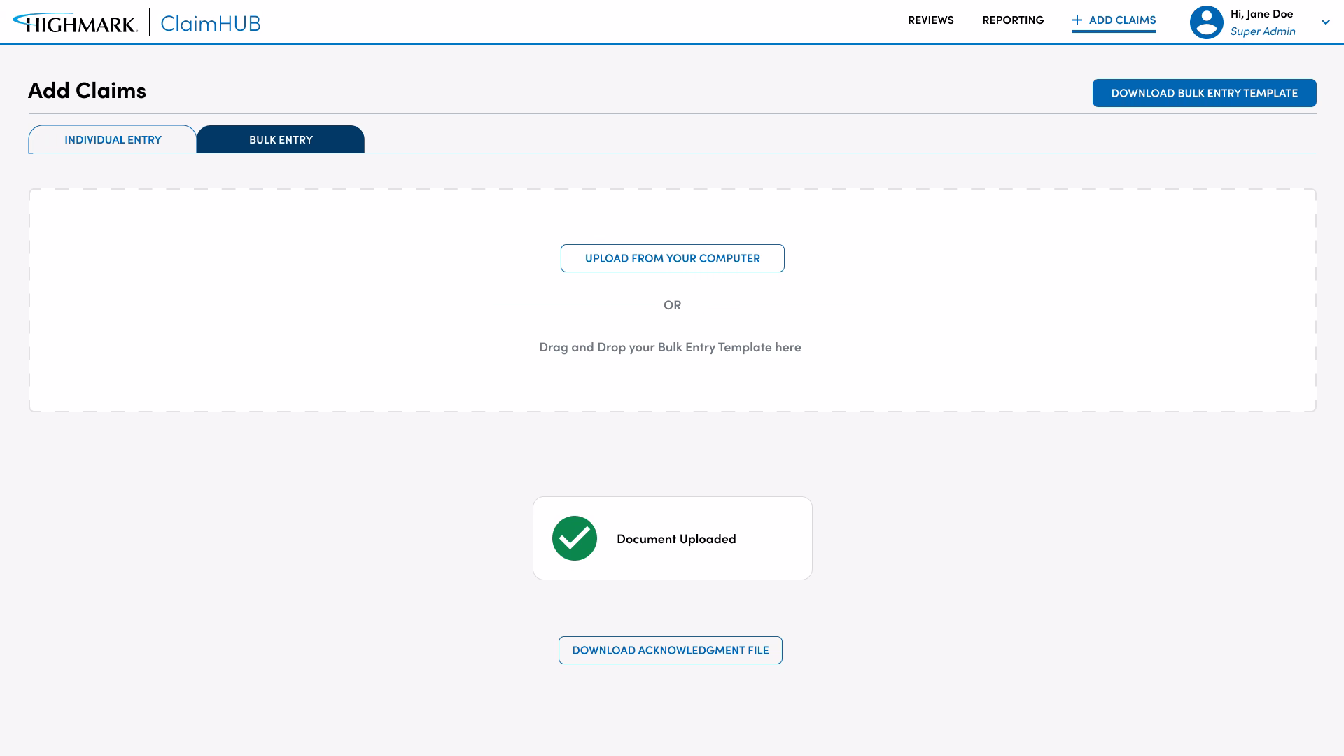 Claim HUB configurable review table
